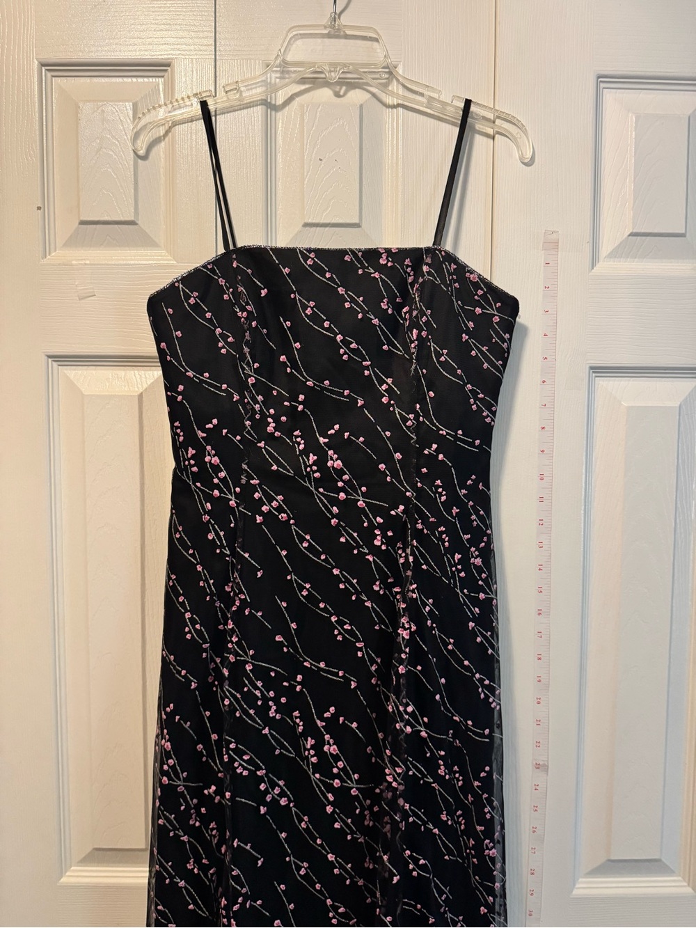 Papell Boutique Black Strapless Dress with Pink Floral Print